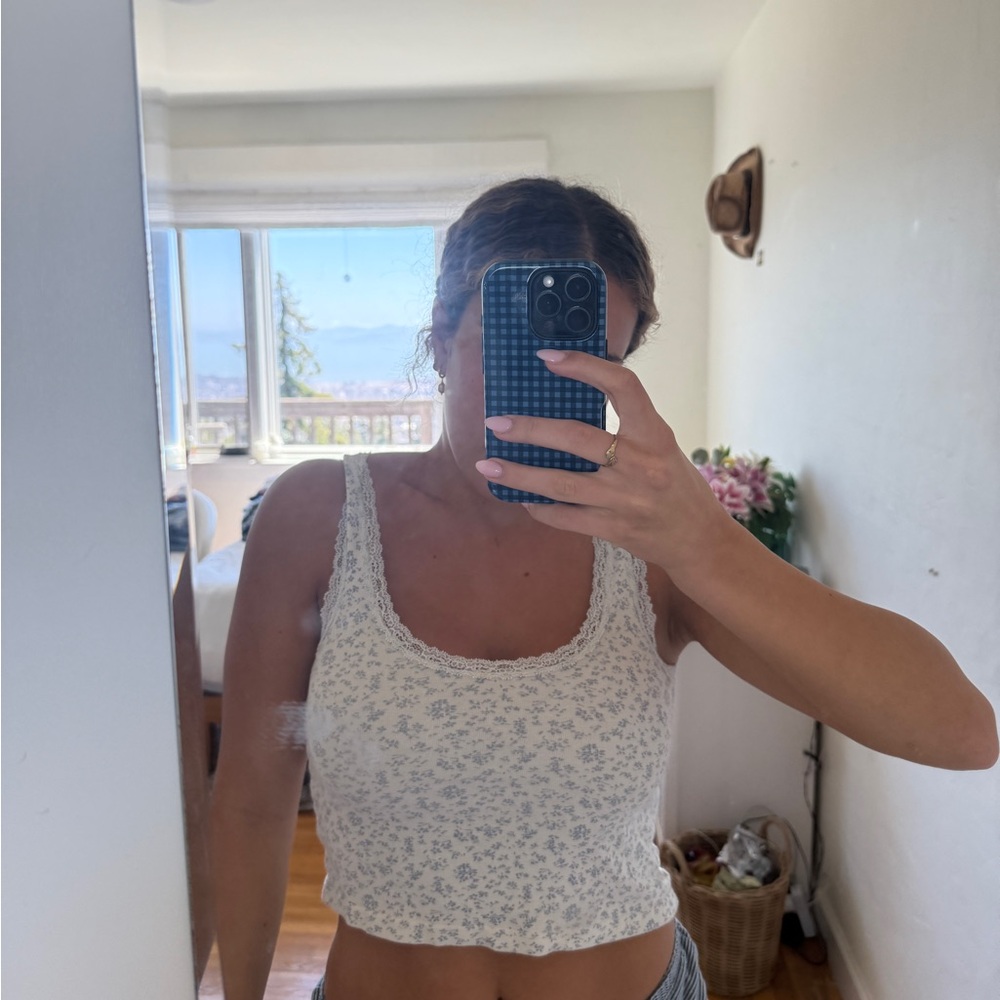 Brandy Melville Blue Floral Crop Top